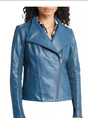 Nordstrom size S blue Leather Moto Jacket